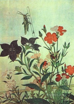 イナゴ 赤とんぼ ピンク 鈴の花 1788年 喜多川歌麿 浮世絵美人画 Oil Paintings